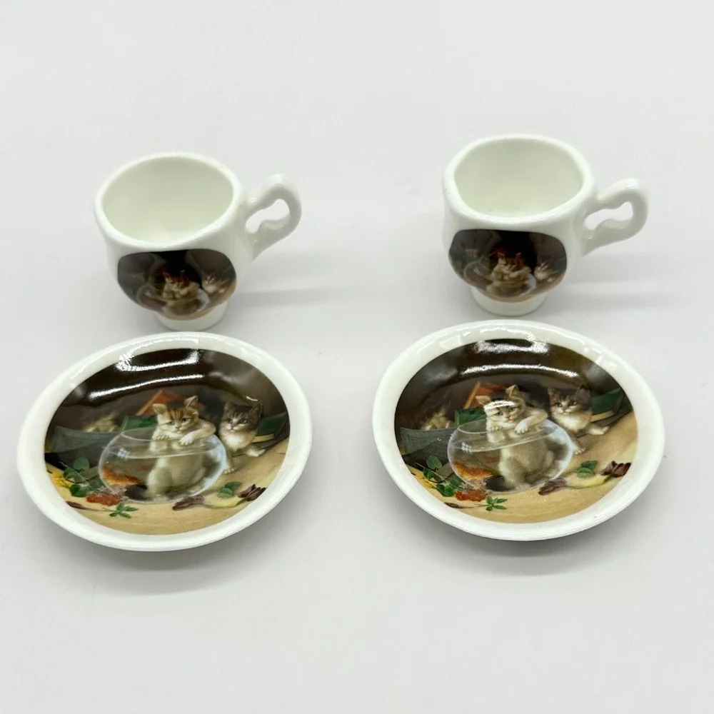 Vintage Crownford Made In England Fine Bone China Miniature Tea Set Cats